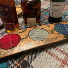 Load image into Gallery viewer, Hand Crafted Whisky Stave for 3 Bottles with Harris Tweed Inserts