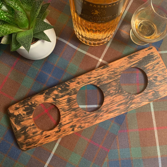3 Dram Whisky Tasting Tray with Clan Fraser Tartan Inserts