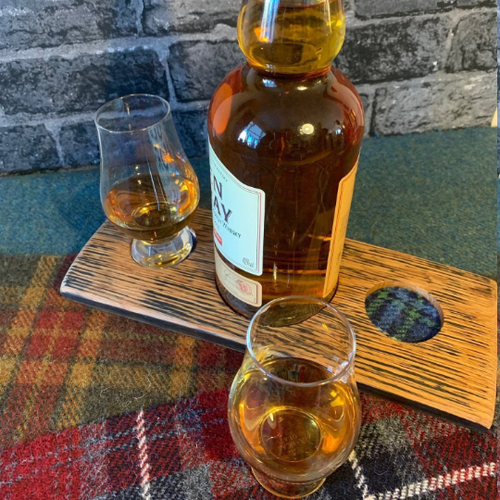 Whisky Flight Board for Bottle and Glasses