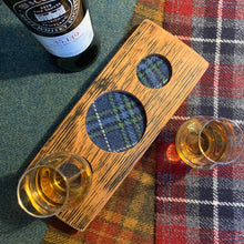 Load image into Gallery viewer, Bottle and Glass Whisky Tasting Flight Board with Harris Tweed Inserts
