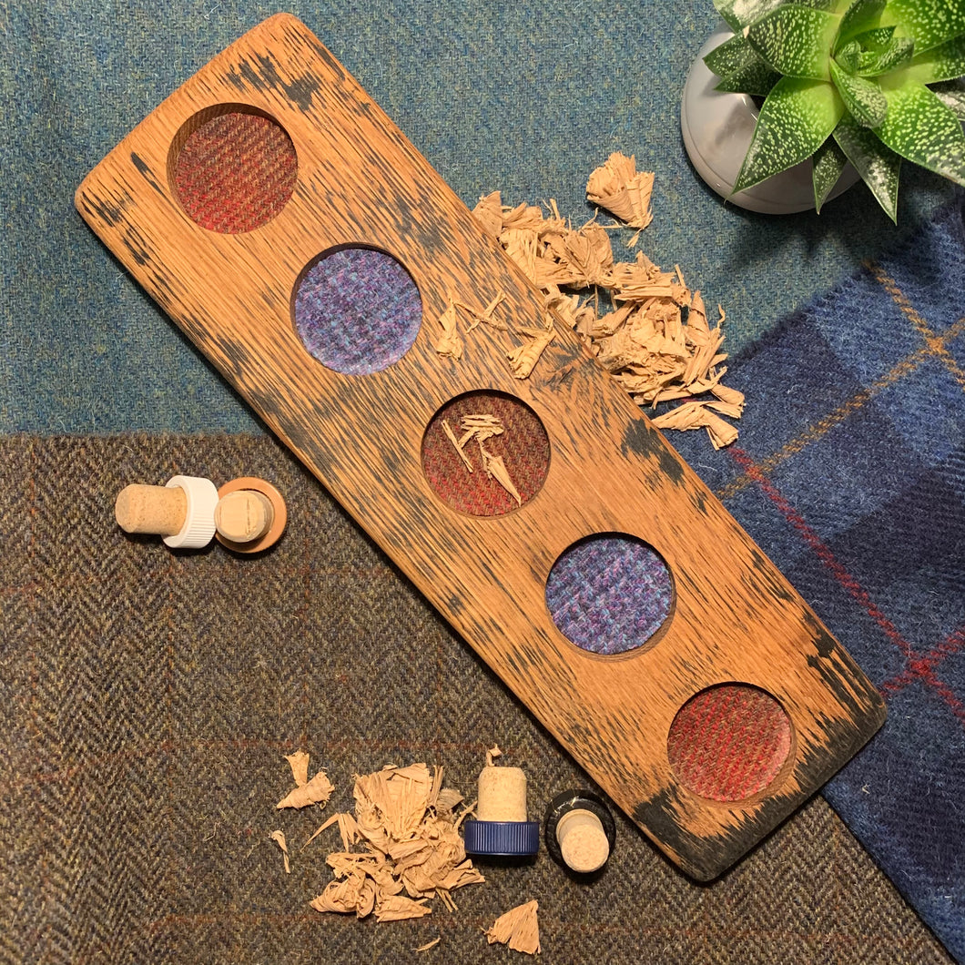 5 Dram Whisky Flight Board with Harris Tweed Inserts